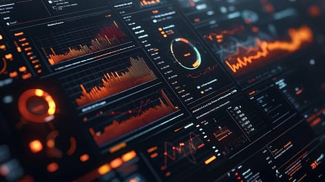 Capture d'écran d'un tableau de bord de données avec des graphiques en temps réel.