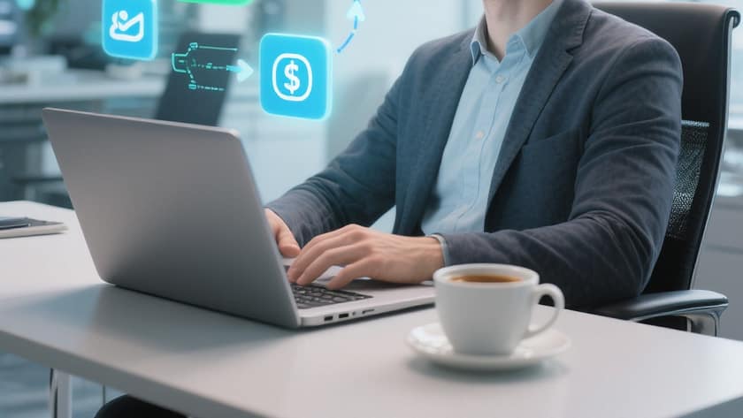 un entrepreneur moderne assis devant un ordinateur portable dans un bureau lgant et technologique d z47q7be777g5zunalgyp 1