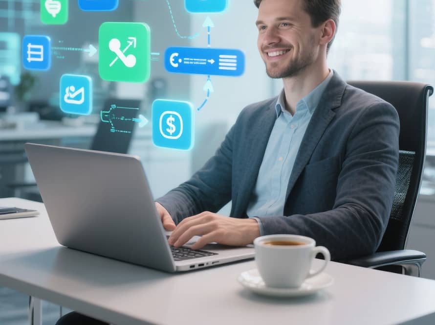 un entrepreneur moderne assis devant un ordinateur portable dans un bureau lgant et technologique d z47q7be777g5zunalgyp 1